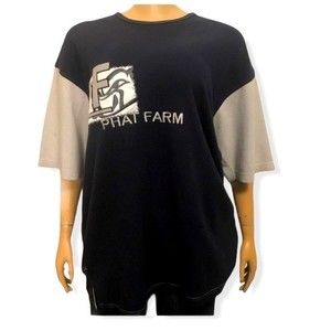 90s Phat Farm T Shirt Embroidered Spell Out Blue … - image 1